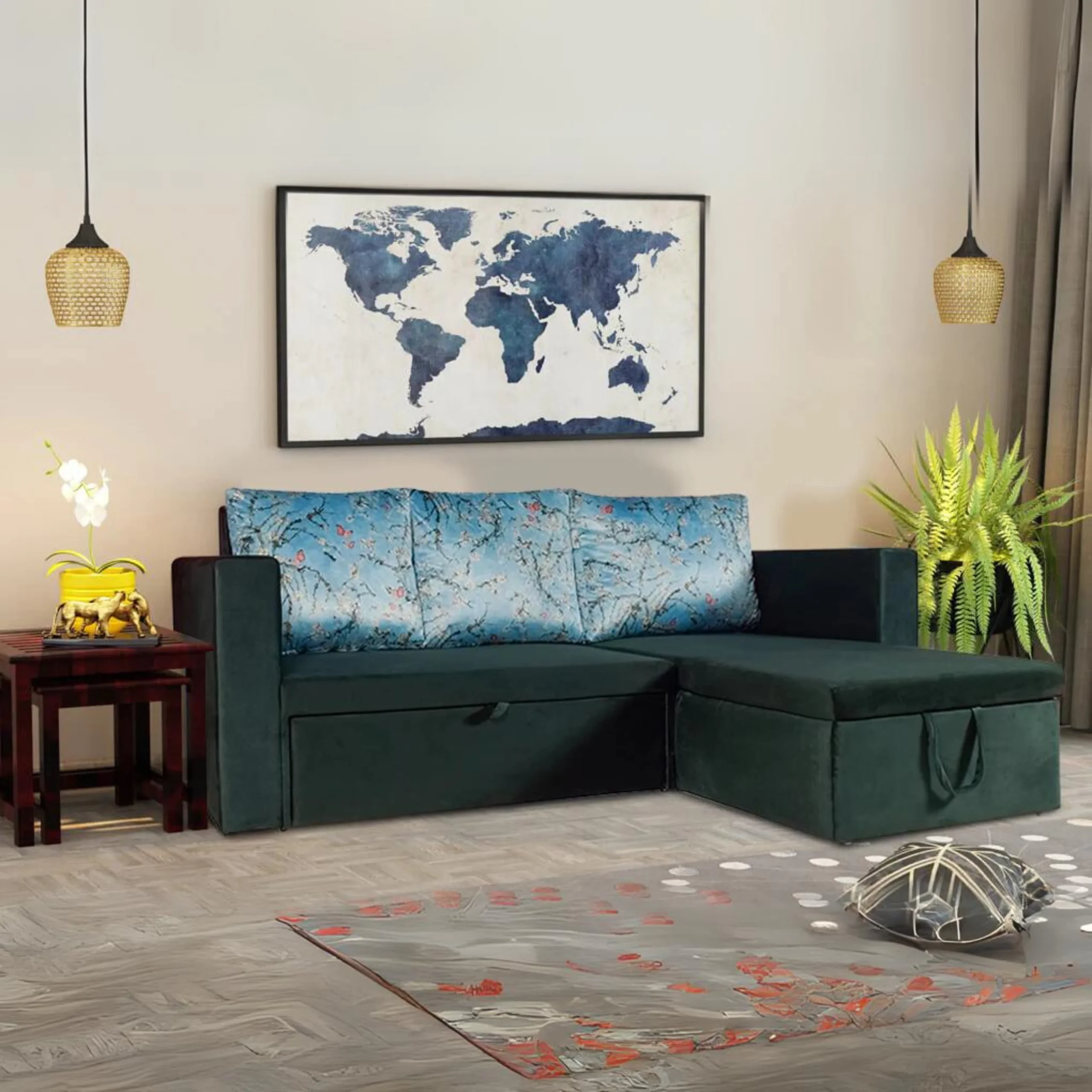 Feltro Sofa Cum Bed In Dark Green-1