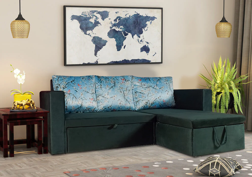 Feltro Sofa Cum Bed In Dark Green-2